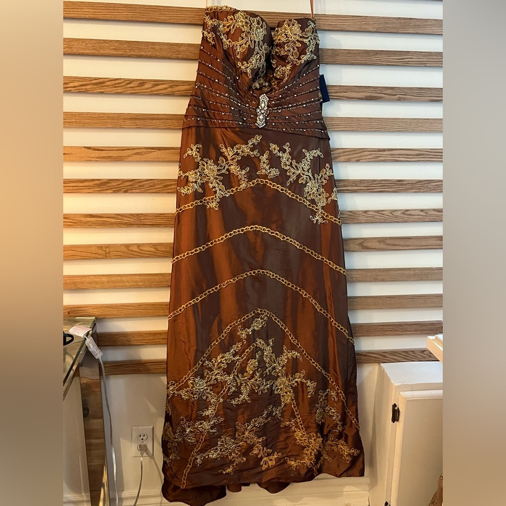 Luxurious Brown and Gold Strapless Maxi Dress